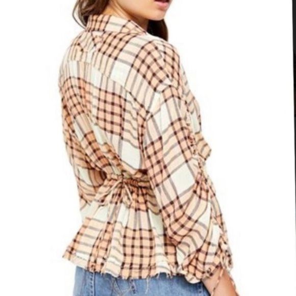NWT Free People‎ Pacific Dawn Plaid Raw Hem Shirt - Picture 5 of 5